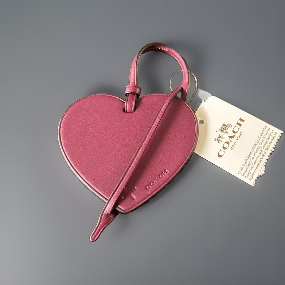 Coach New York Dark Berry Leather Front Heart Bag Charm Hang Tag